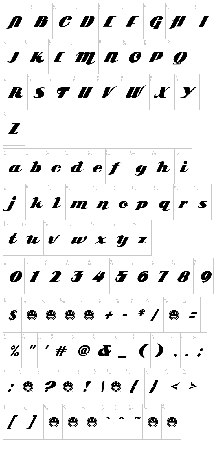 ARB 85 Poster Script JAN-39 font map